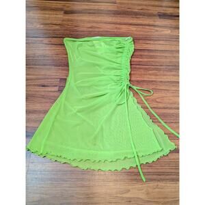 Bear Dance Sheer Mesh Ruched Mini Dress Lime Green Size M Y2K Rave Club Wear NWT